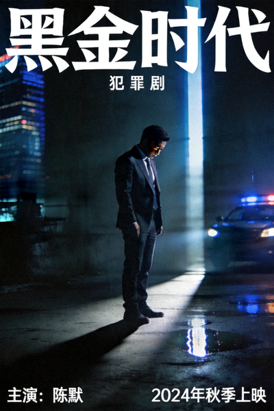 犯罪剧《黑金时代》海报，西装革履的男人在阴影中沉思